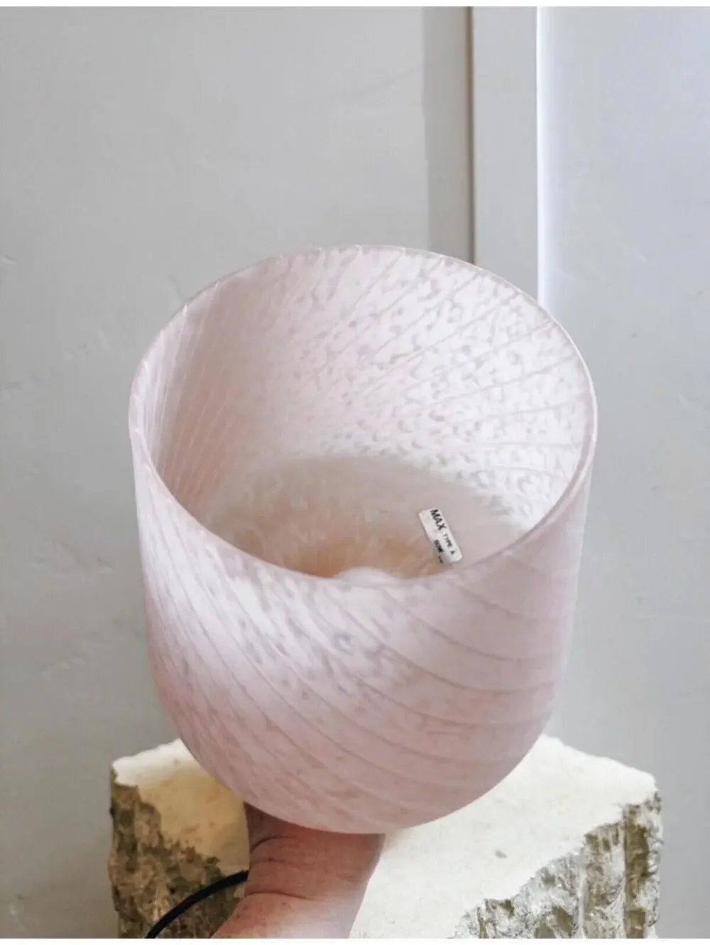 (P) Vintage 1980s Italian Murano Art Glass Frosted Pink White Swirled Mushroom